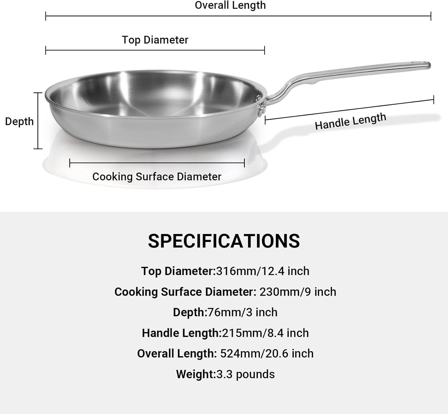 12 Inch Stainless Steel Frying Pan - Image 4