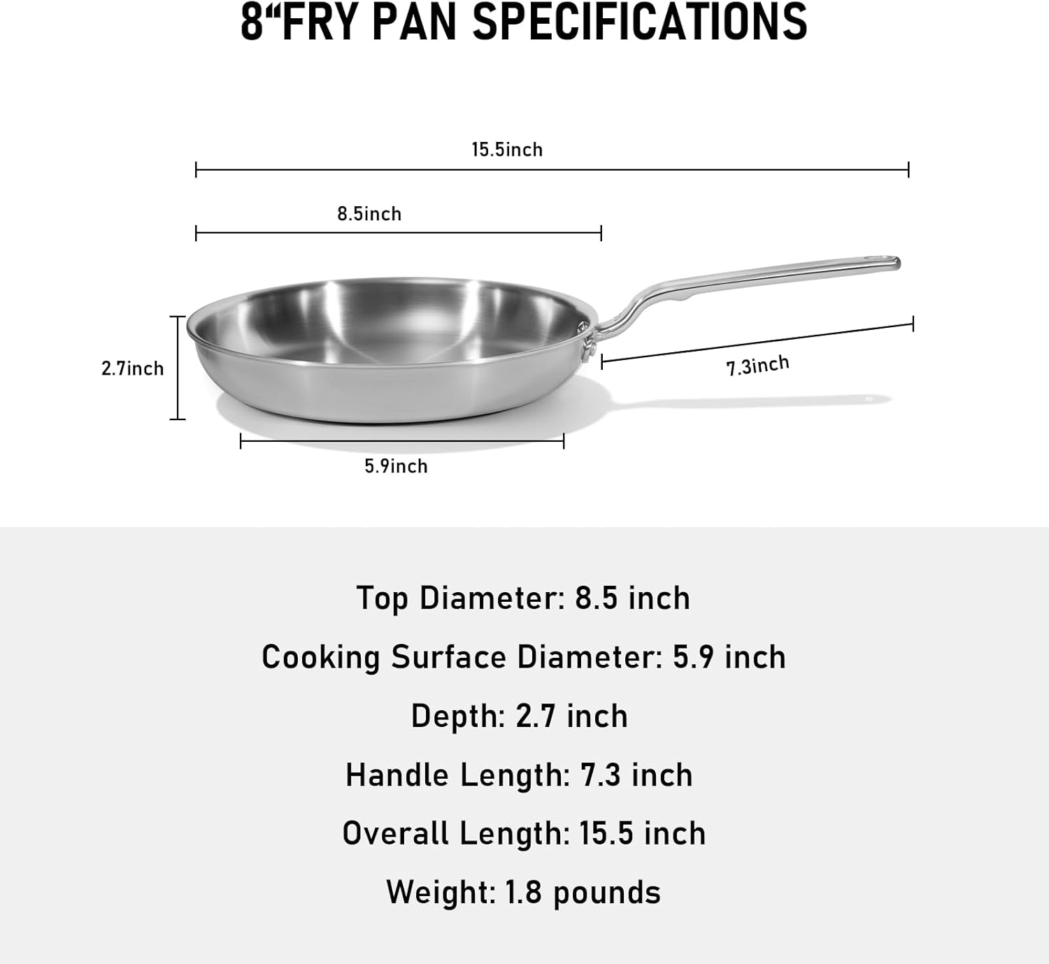 8 Inch Stainless Steel Frying Pan - Image 4